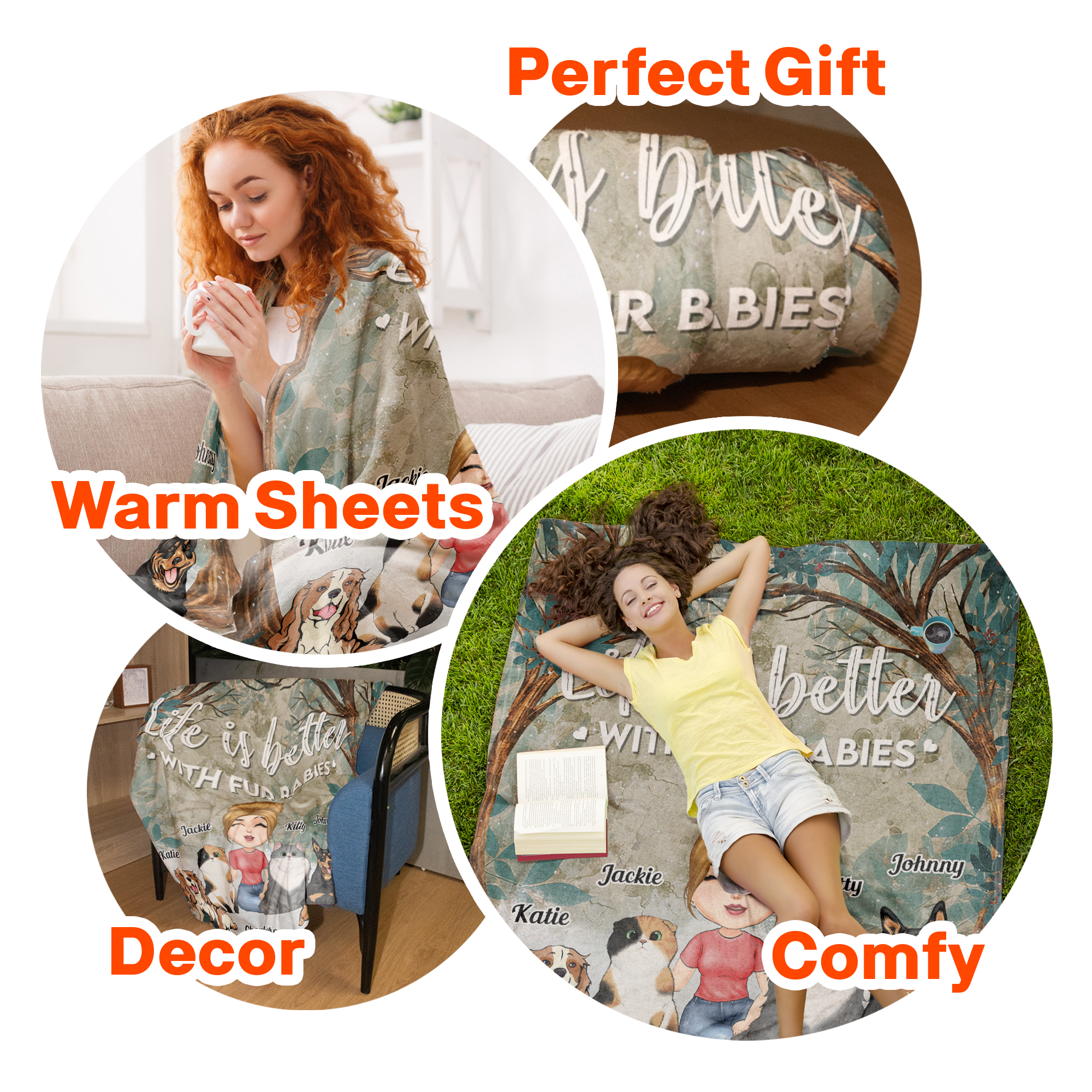 Life Is Better With Fur Babies - Personalized Blanket - Birthday, Funny Gift For Dog & Cat Lovers, Dog & Cat Parents
