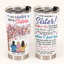 Life Is Better With Sister - Personalized Tumbler Cup - Gift For Sisters - Sisters Back Sitting
