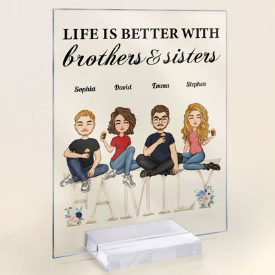 Life Is Better With Sisters And Brothers - Cartoon Version - Personalized Acrylic Plaque