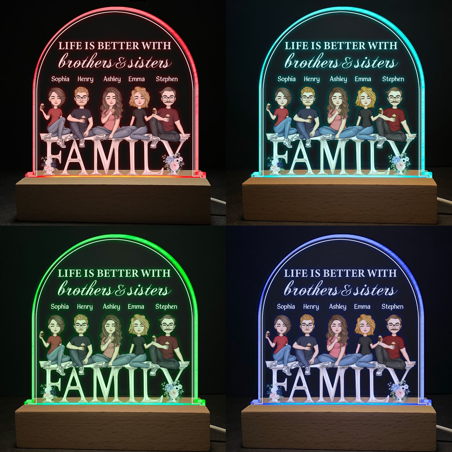 Life Is Better With Sisters And Brothers - Personalized LED Light