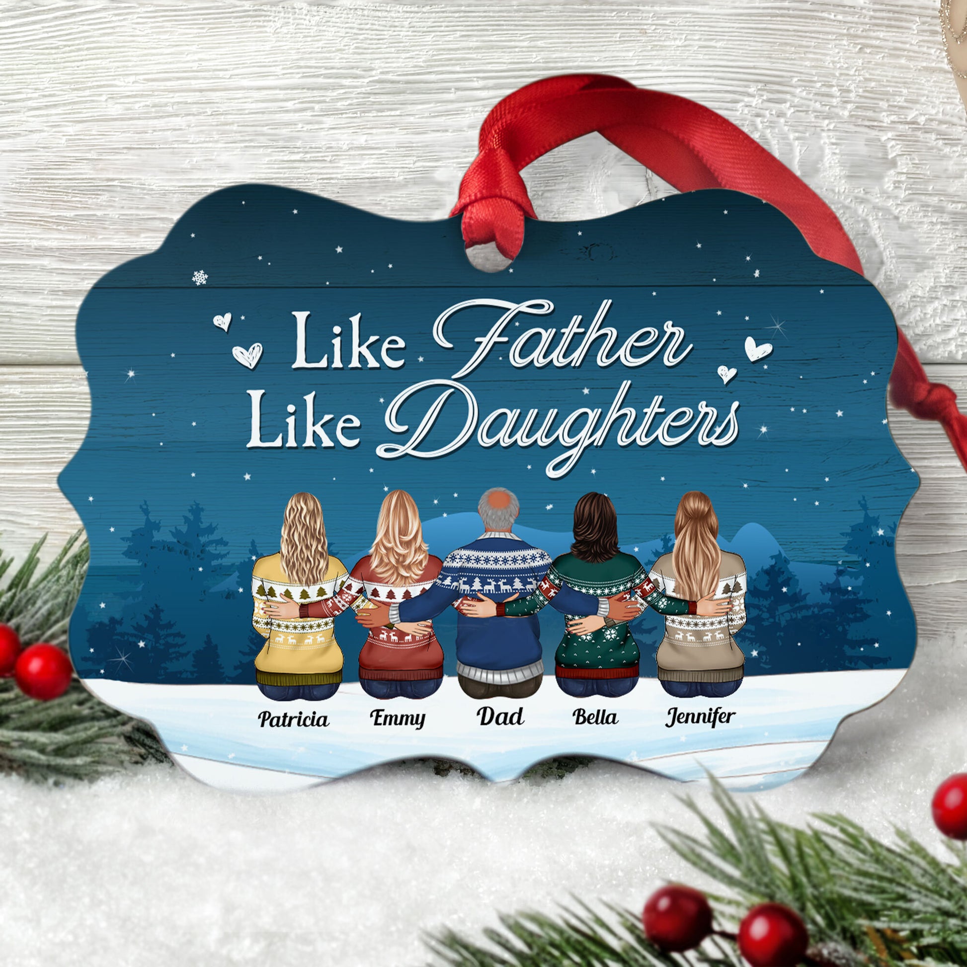 Like Father Like Daughters, Sons - Personalized Aluminum Ornament - Christmas Gift For Father, Dad, Papa - Family Hugging