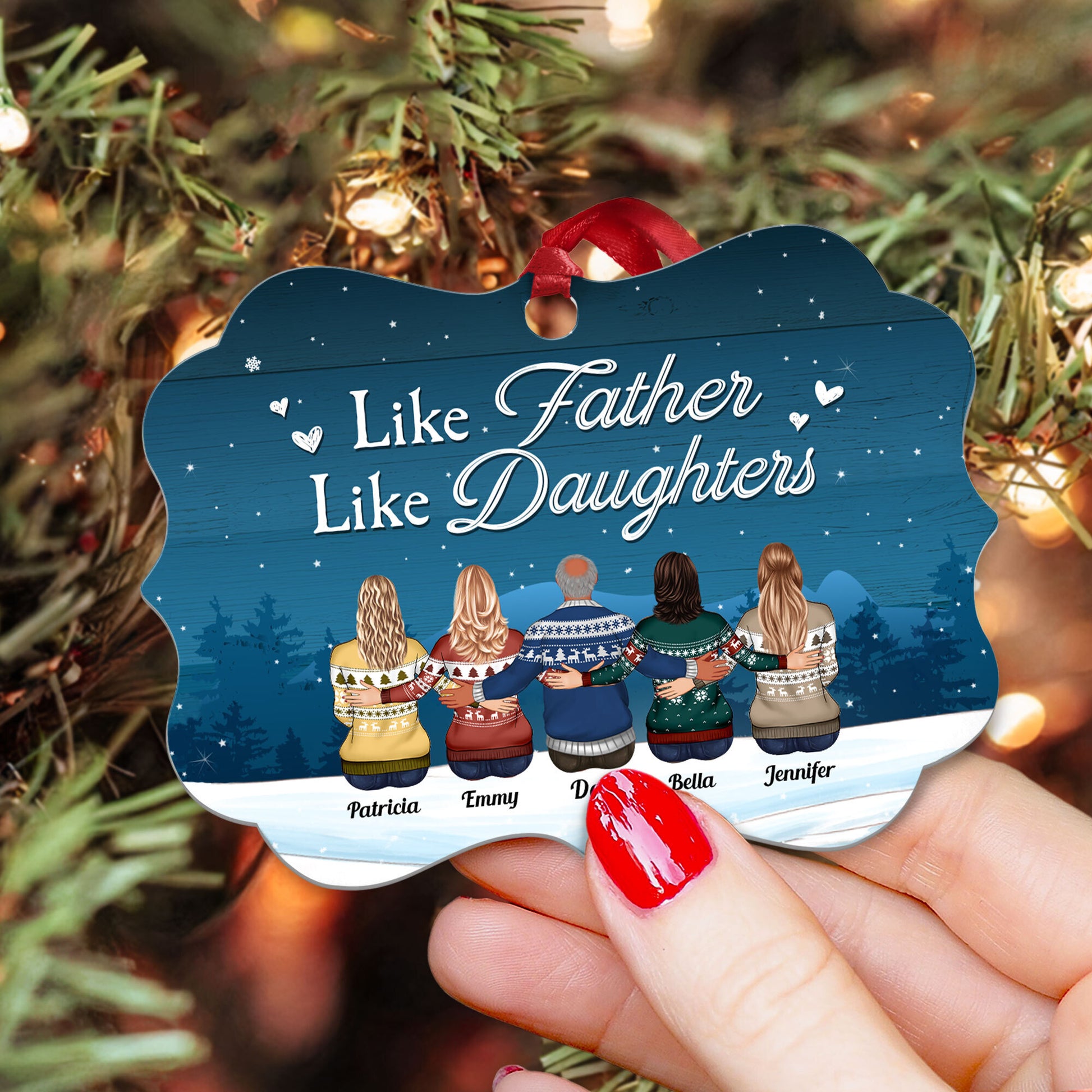 Like Father Like Daughters, Sons - Personalized Aluminum Ornament - Christmas Gift For Father, Dad, Papa - Family Hugging