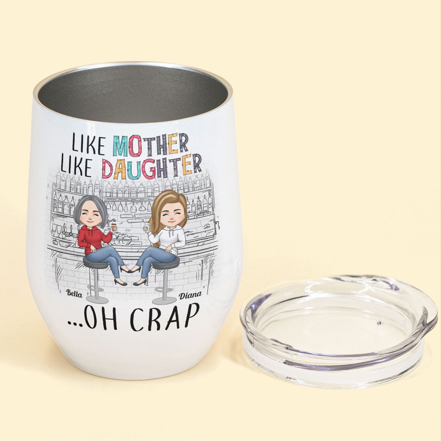 Like Mother Like Daughter Chibi - Personalized Wine Tumbler - Birthday Gift Mother's Day For Mom Funny Gift For Daughter - Gift From Mom, Daughter, Husband