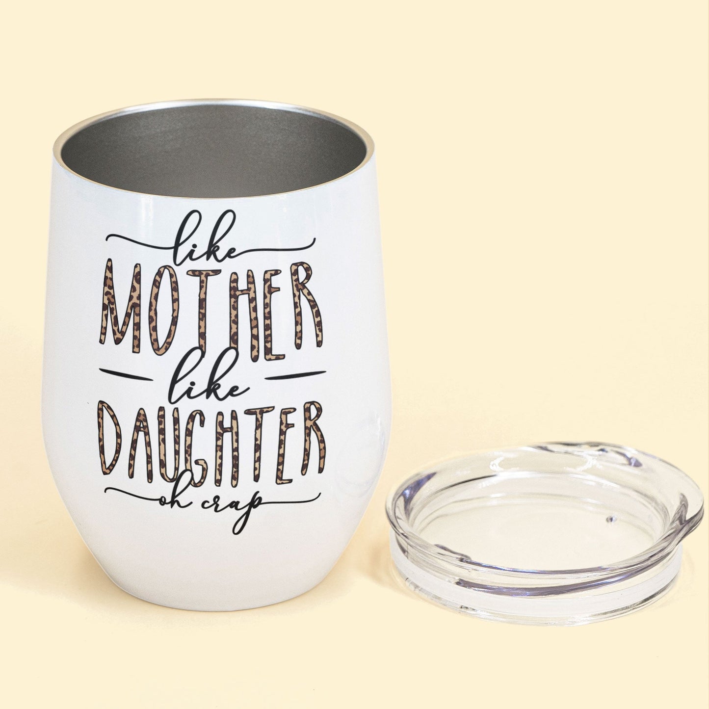 Like Mother Like Daughter Leopard Version - Personalized Wine Tumbler - Birthday, Mother's Day Gift For Mother, Mom, Daughter - Leopard Chibi Girls