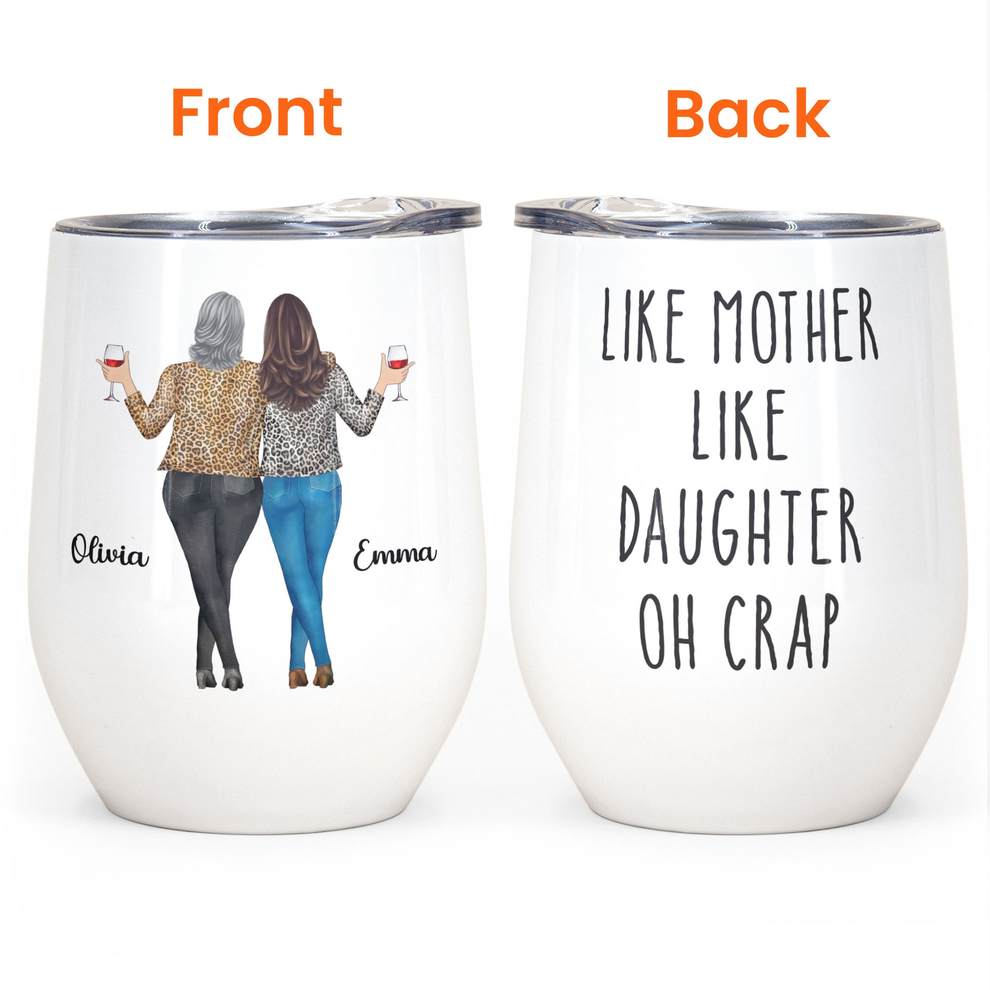 Mom Wine Glass with Affectionate, Loving Words (Front & Back