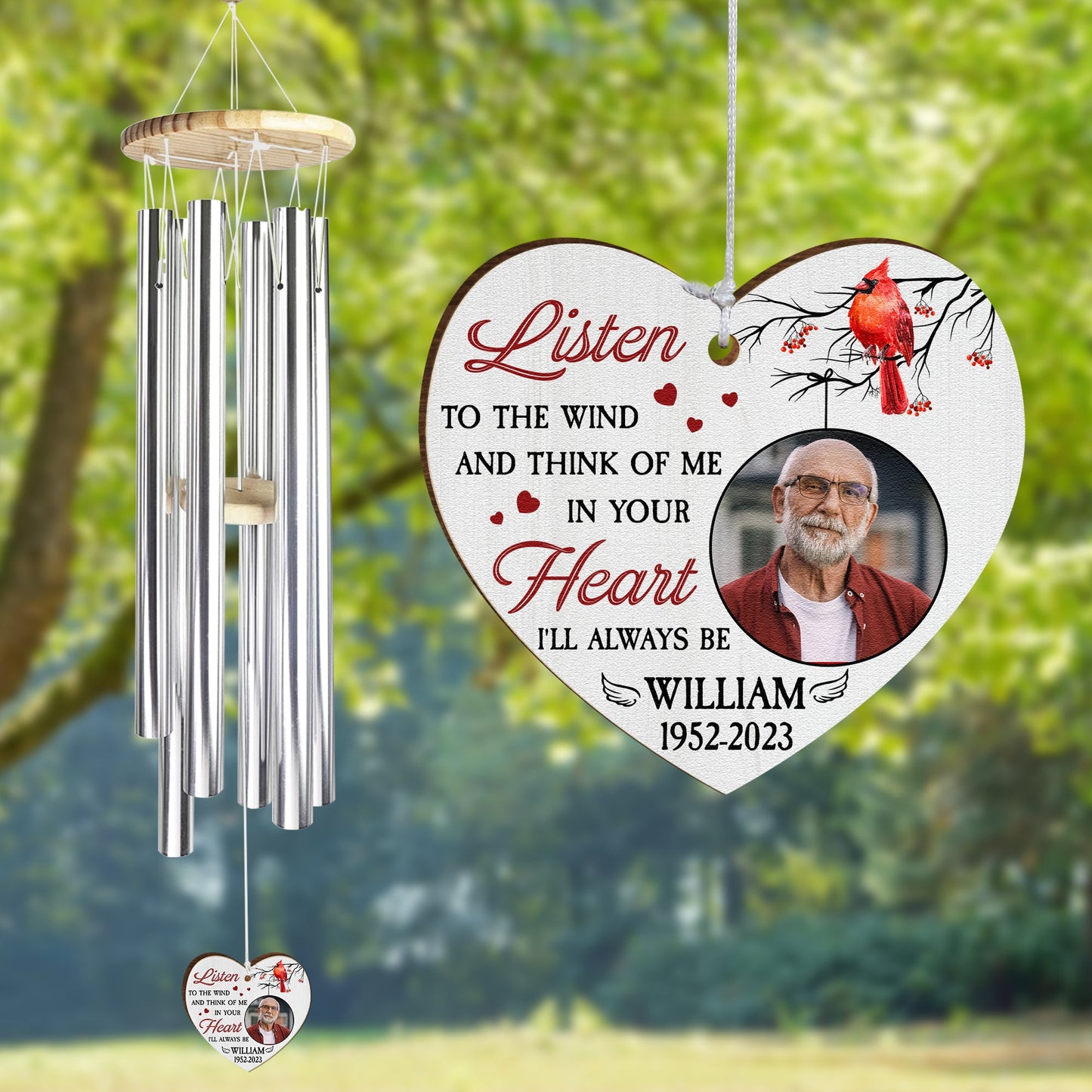 Listen To The Wind And Think Of Me - Personalized Photo Wind Chimes