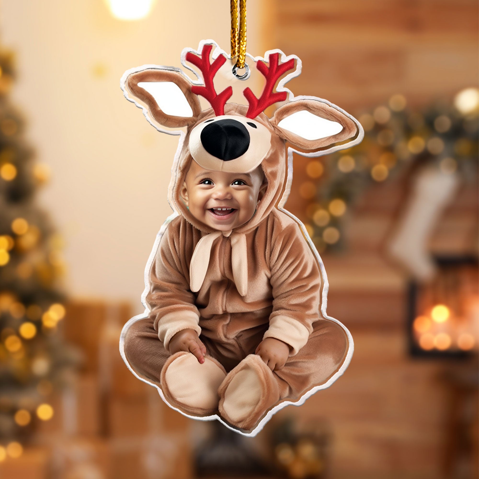 Little Reindeer Baby - Personalized Babys Photo First Christmas Ornament