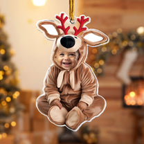 Little Reindeer Baby - Personalized Babys Photo First Christmas Ornament