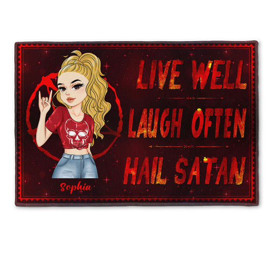 Live Well, Laugh Often, Hail Satan - Personalized Doormat - Gift For Metal Head, Heavy Metal Rock Fan, Girl Woman