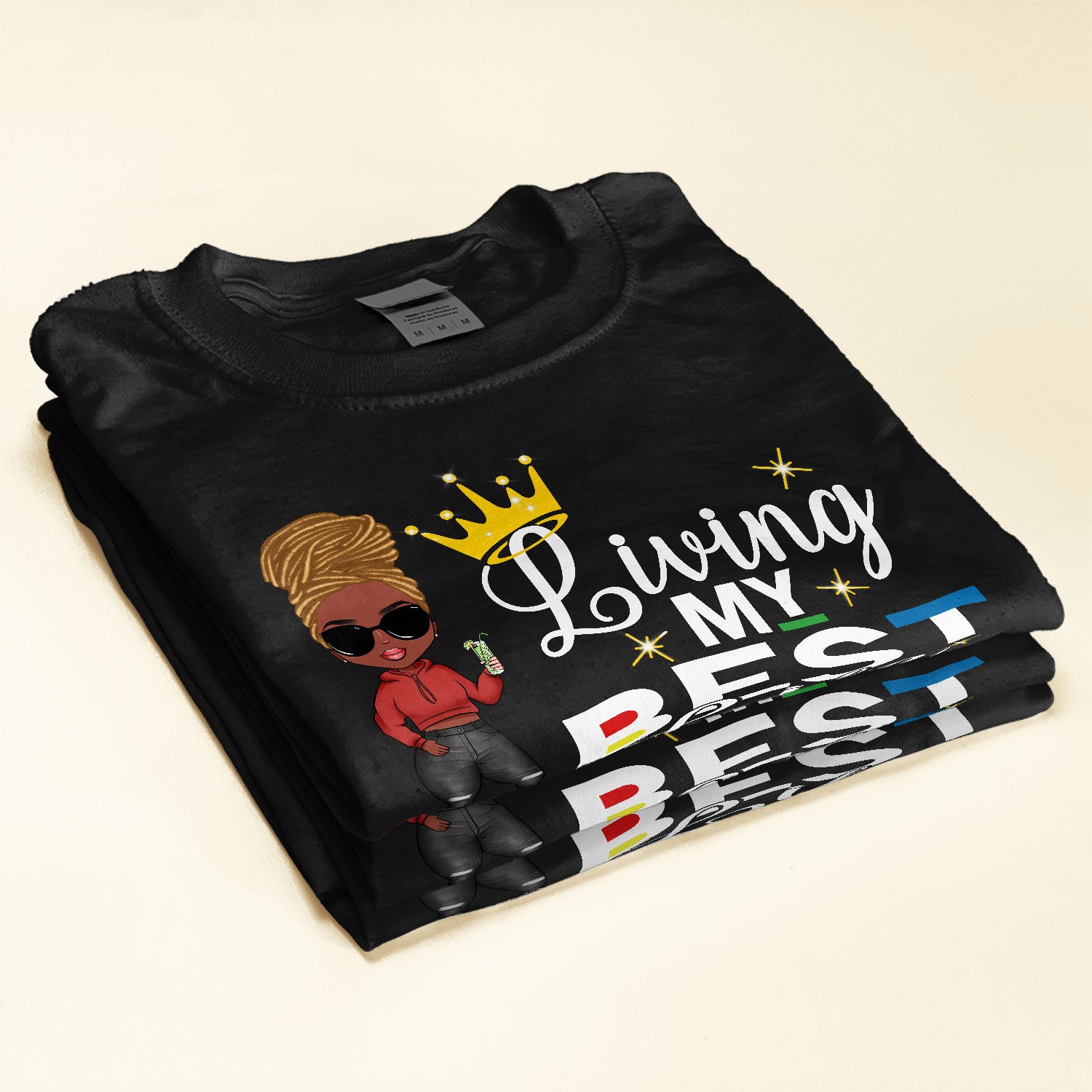 Living My Best Life - Personalized Shirt - Gift For Black Girl - Cartoon Girl