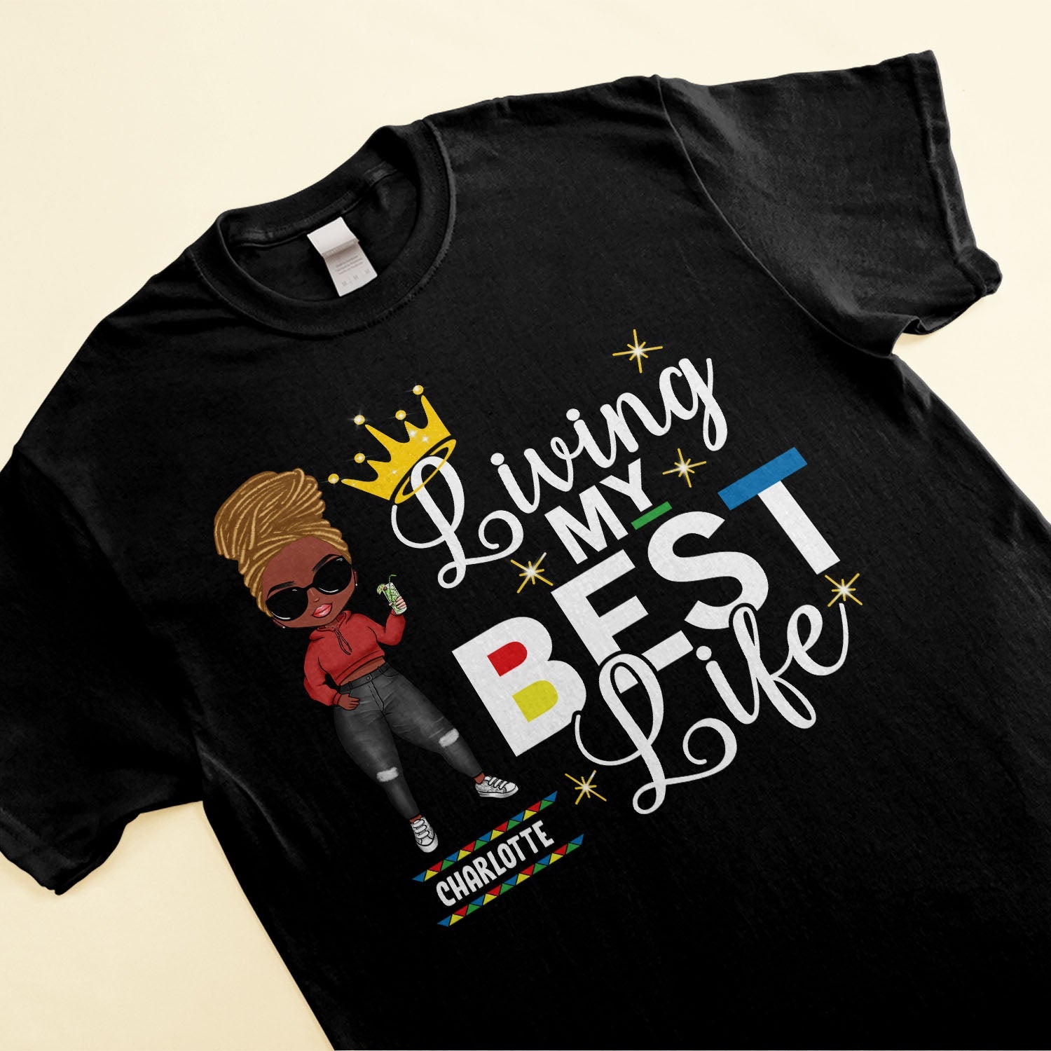 Living My Best Life - Personalized Shirt - Gift For Black Girl - Cartoon Girl