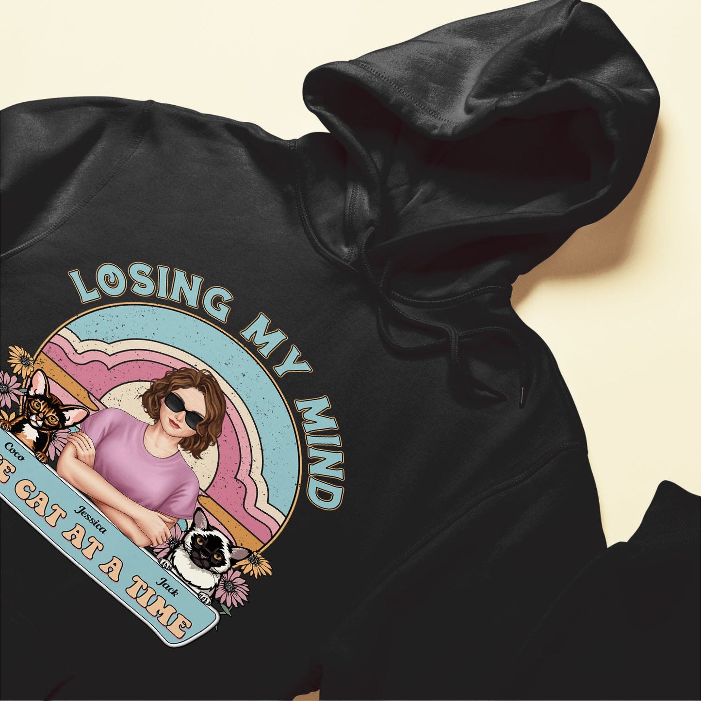 Losing My Mind One Cat At A Time - Personalized Shirt - Birthday, Funny Gift For Cat Lovers, Cat Moms, Cat Owners