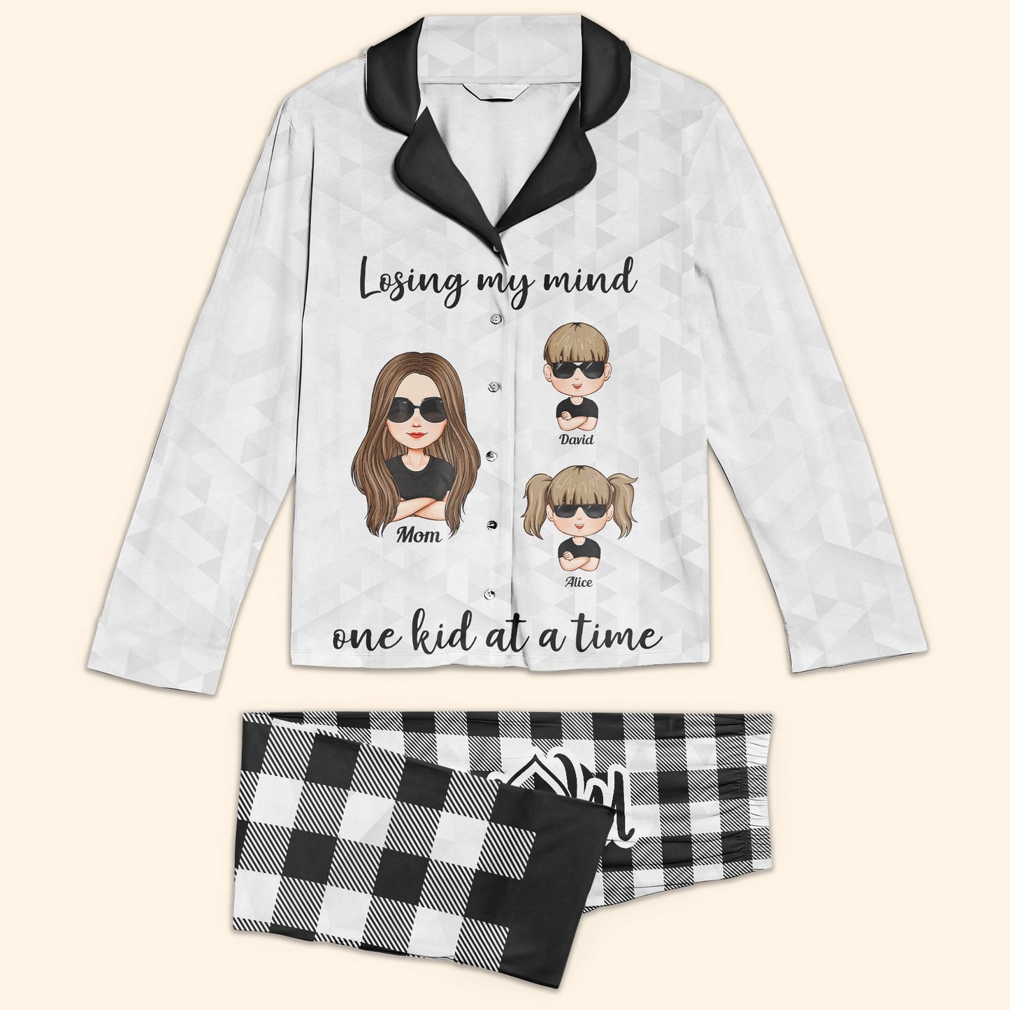 Losing My Mind One Kid At A Time - Personalized Women's Pajamas Set - Mother's Day Gift From Husband For Wife - Gift For Mom