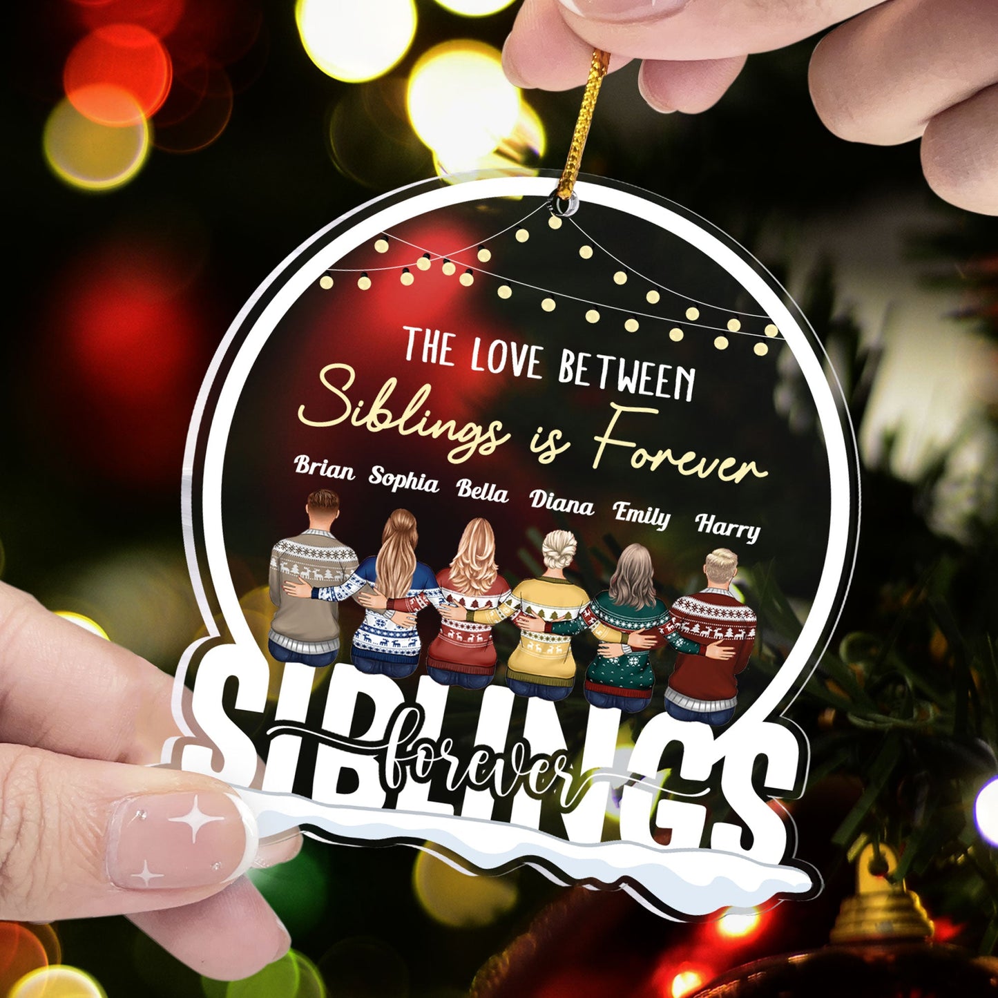 Love Between Siblings Is Forever - Personalized Snow Globe Shaped Acrylic Ornament