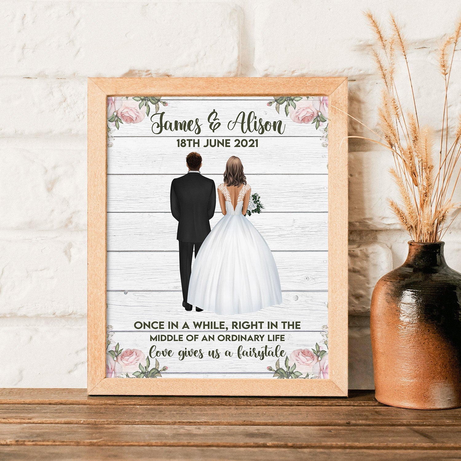 Love Fairytale - Personalized Poster - Anniversary, Valentine's Day Gift For Husband & Wife, Spouses - Bride & Groom