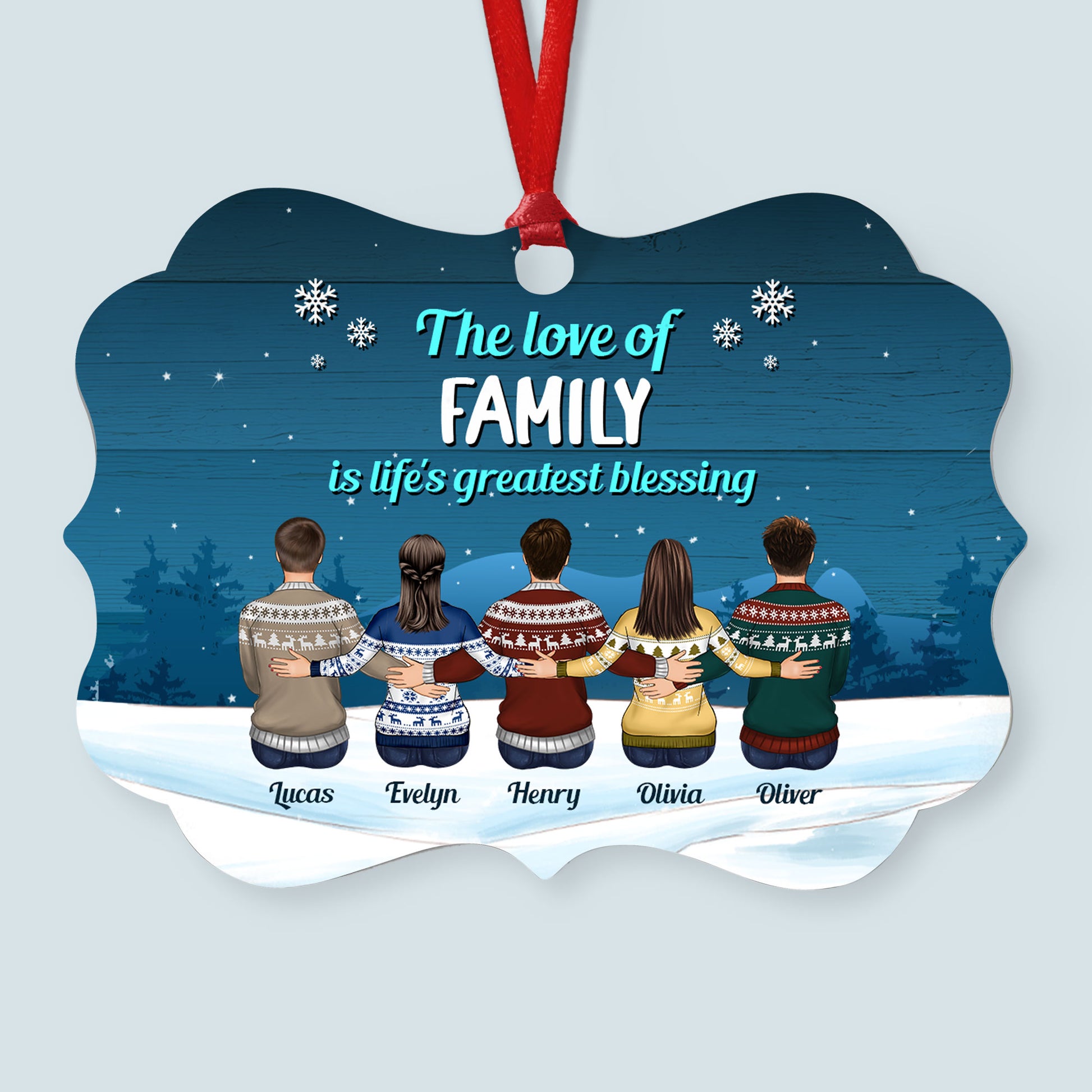 Love Family Forever - Personalized Aluminum Ornament - Christmas Gift For Dad, Mom, Siblings, Sisters - Family Hugging