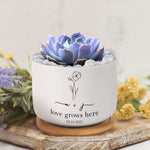 Love Grows Here Engagement Gift - Personalized Ceramic Plant Pot With Tray