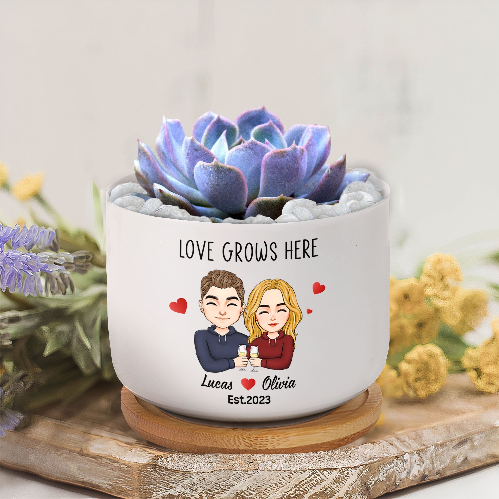 Love Grows Here - Personalized Ceramic Plant Pot With Tray