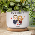 Love Grows Here - Personalized Ceramic Plant Pot With Tray