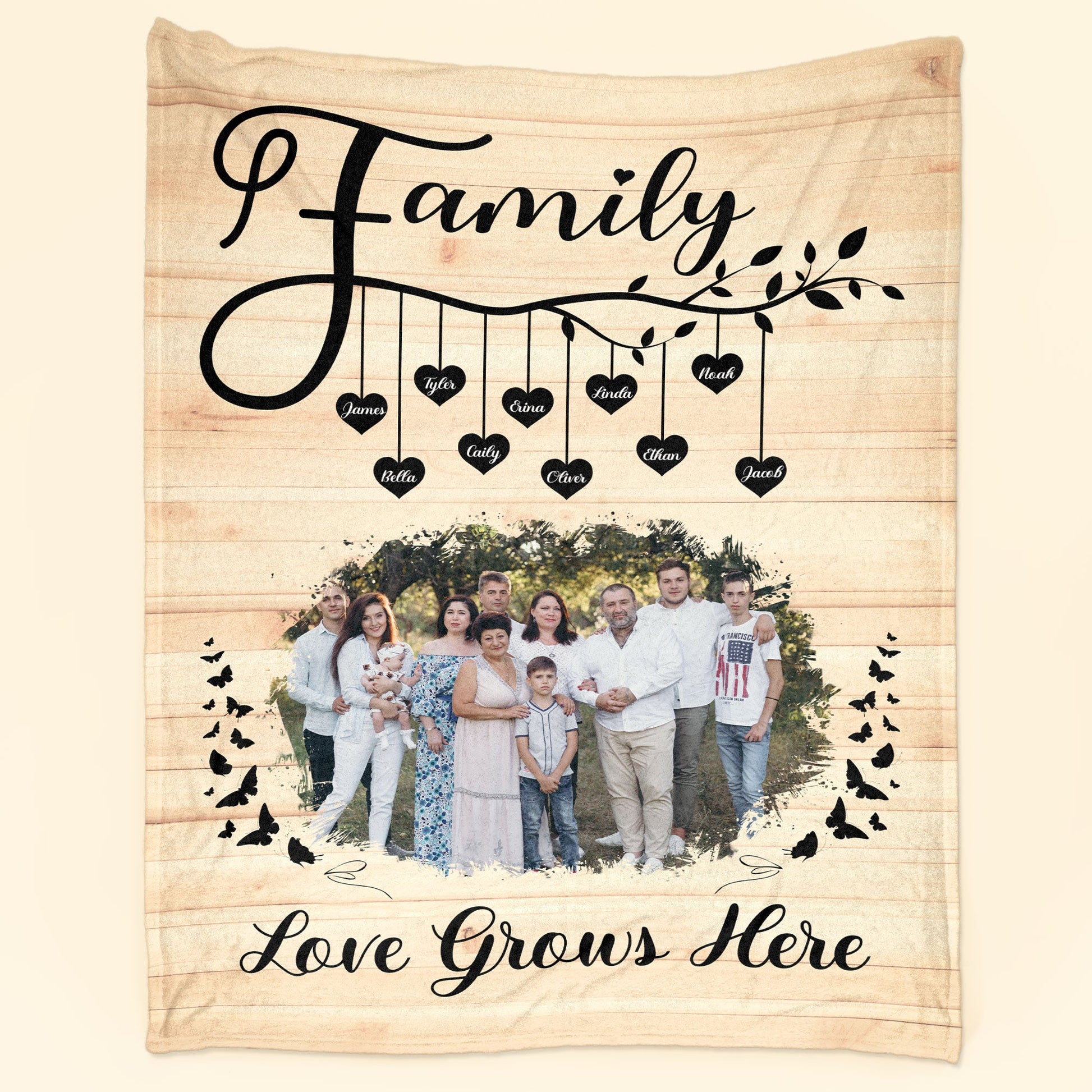 Love Grows Here - Personalized Photo Blanket