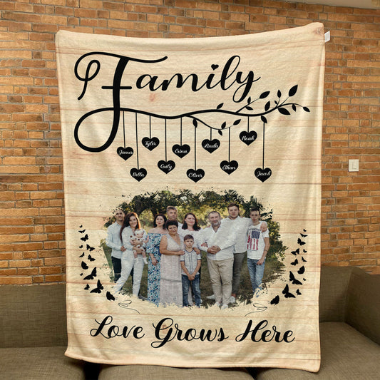 Love Grows Here - Personalized Photo Blanket