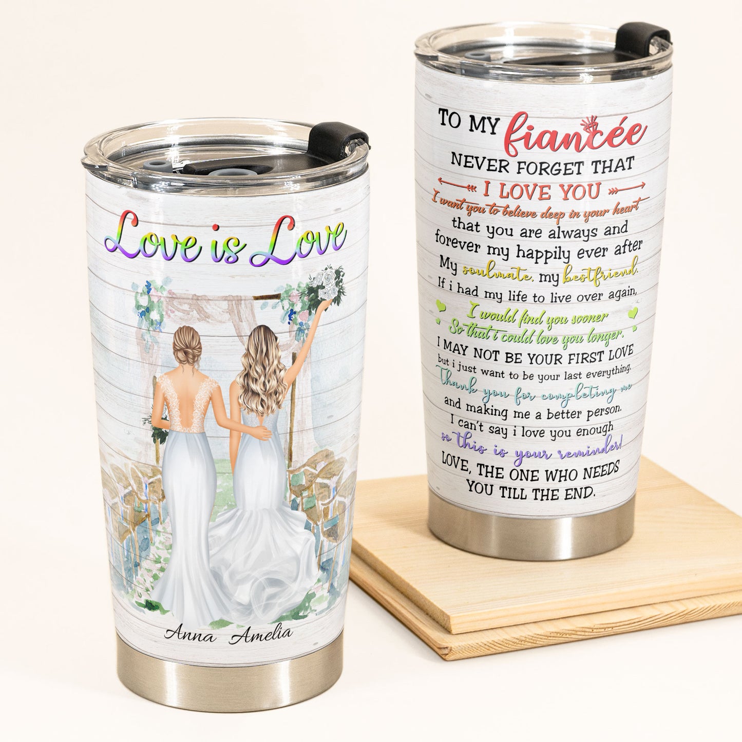 Love Is Love - Personalized Tumbler Cup - Anniversary Gift For Couple - Bride