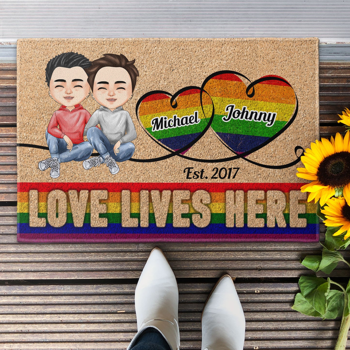 Love Lives Here - Personalized Doormat - Birthday, Anniversary Gift For Lovers, Lgbt