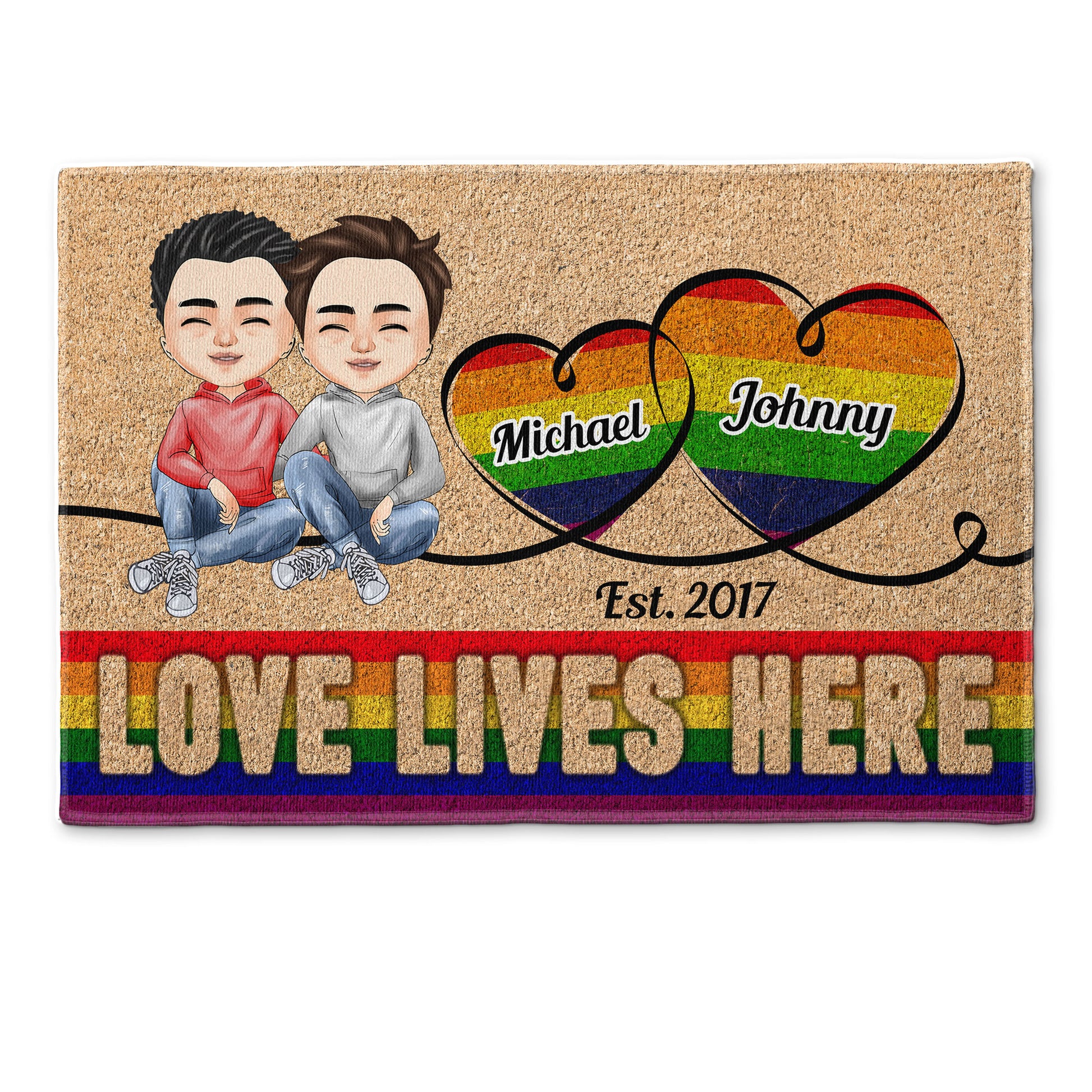 Love Lives Here - Personalized Doormat - Birthday, Anniversary Gift For Lovers, Lgbt