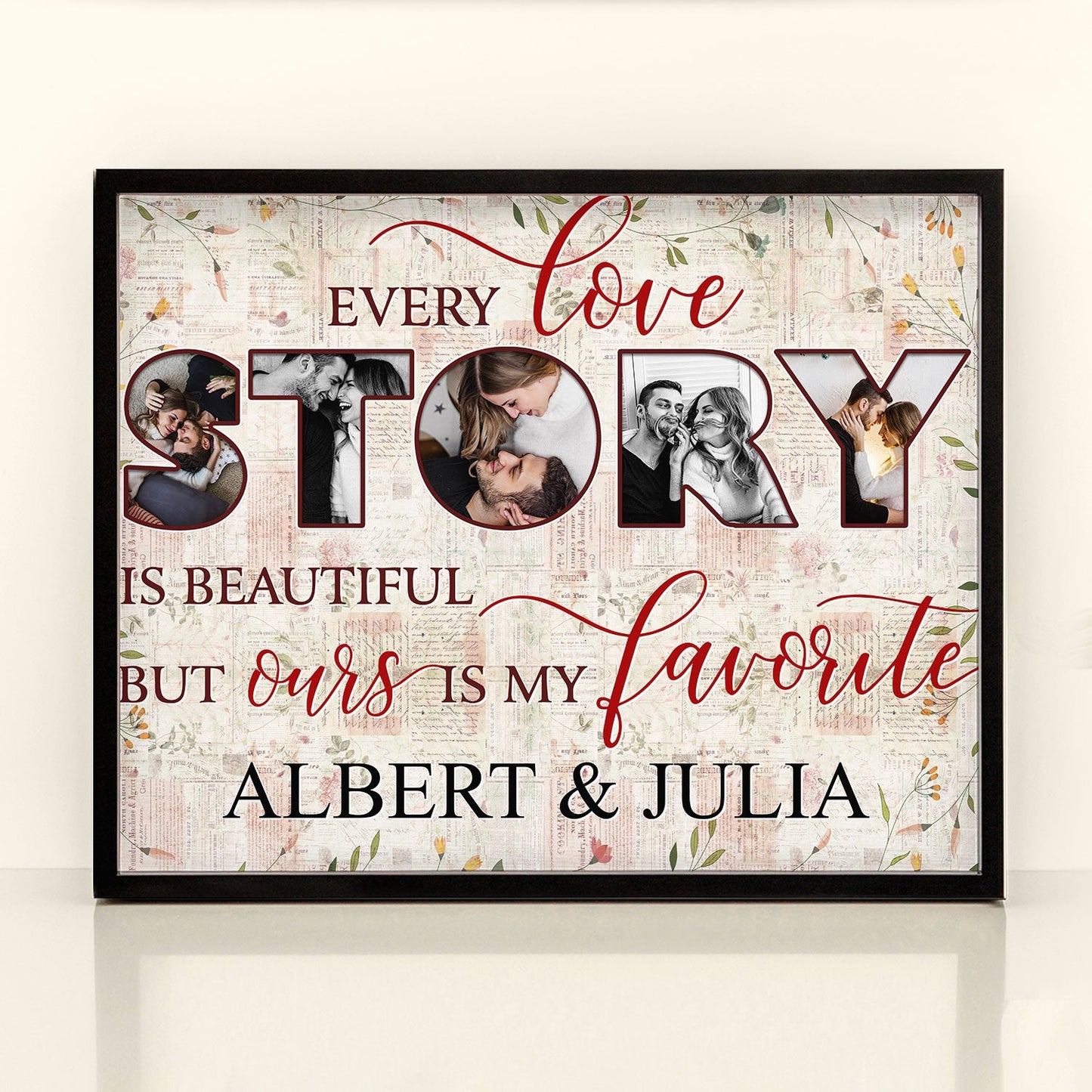 Love Story Photo Collage - Personalized Photo Poster - Anniversary, Valentine's Day Gift For Spouse, Husband, Wife, Lovers, Girlfriend, Boyfriend