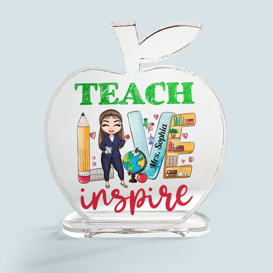 Love Teach Inspire - Personalized Apple Shaped Acrylic Plaque - Birthday, Appreciation, School Leaving Gift For Teacher, Lecturer - From Students