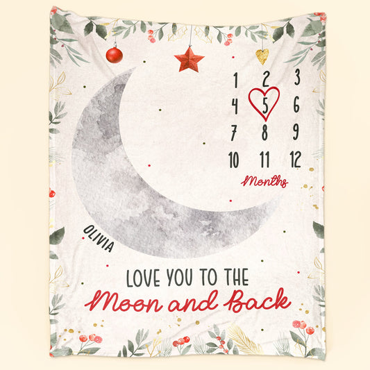 Love You To The Moon And Back Christmas Pattern - Personalized Baby Blanket