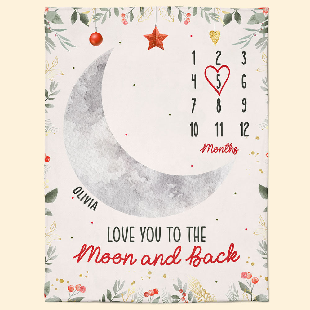 Love You To The Moon And Back Christmas Pattern - Personalized Baby Blanket