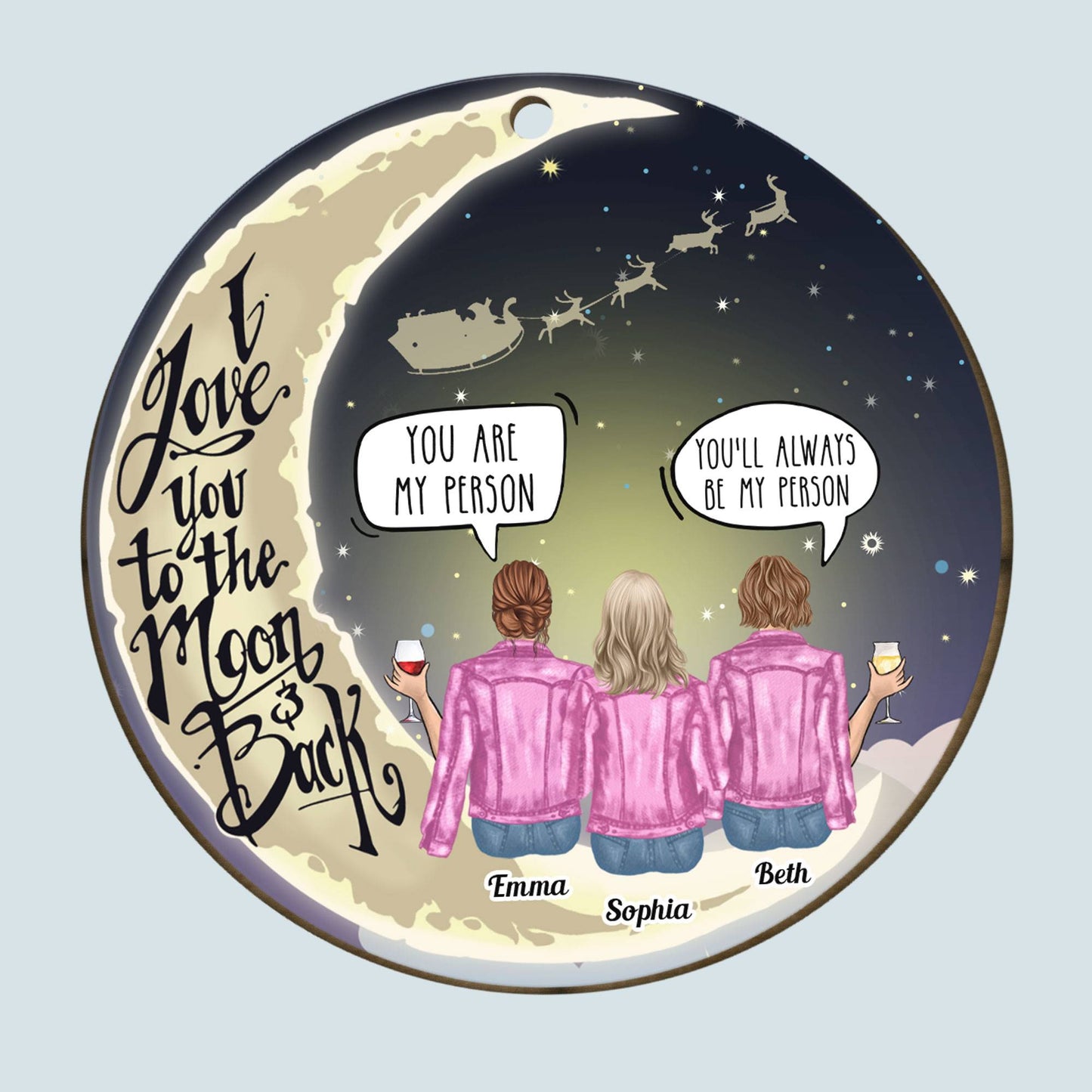 Love You To The Moon - Personalized Wooden Ornament - Christmas Decoration Gift For Besties Sisters Friends