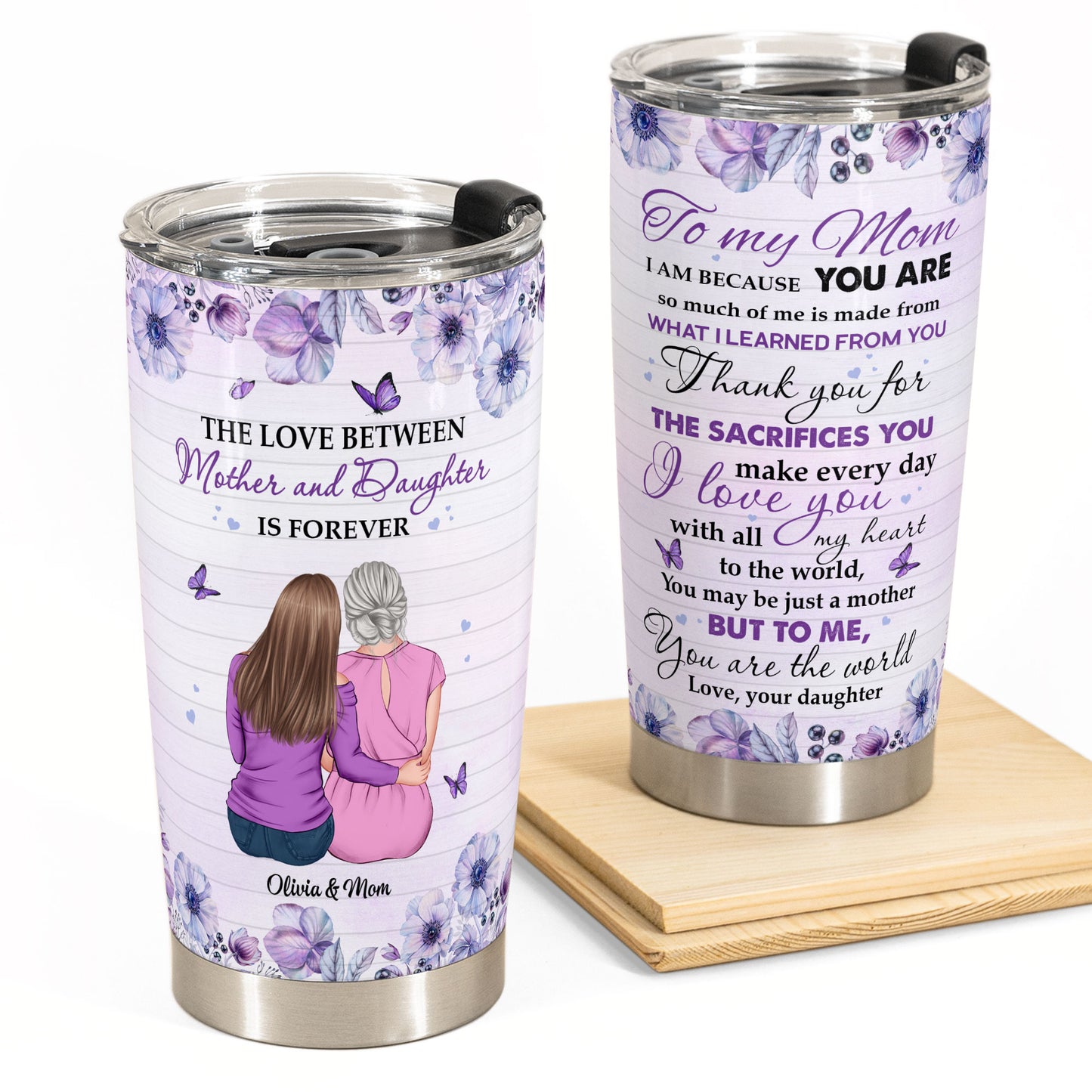Love You With All My Heart - Personalized Tumbler Cup - Birthday Gift For Mom, Mother - From Daughter