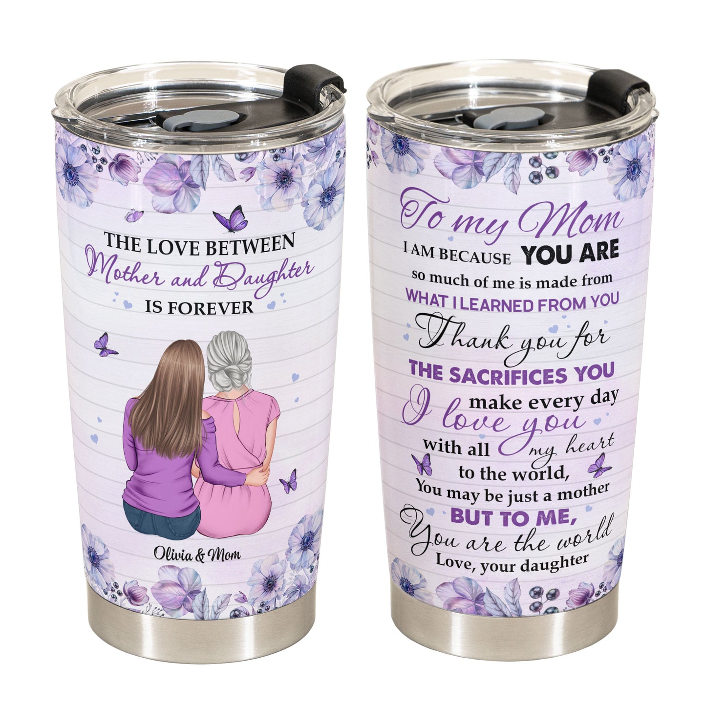 Love You With All My Heart - Personalized Tumbler Cup - Birthday Gift For Mom, Mother - From Daughter