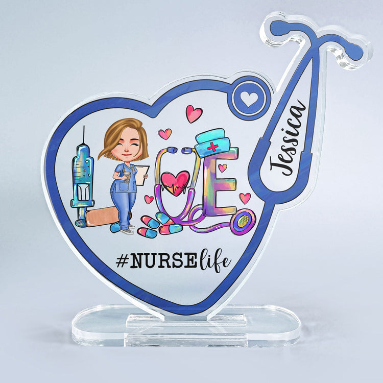 Love #Nurselife - Personalized Stethoscope Shaped Acrylic Plaque - Birthday Gift For Doctor, Nurse