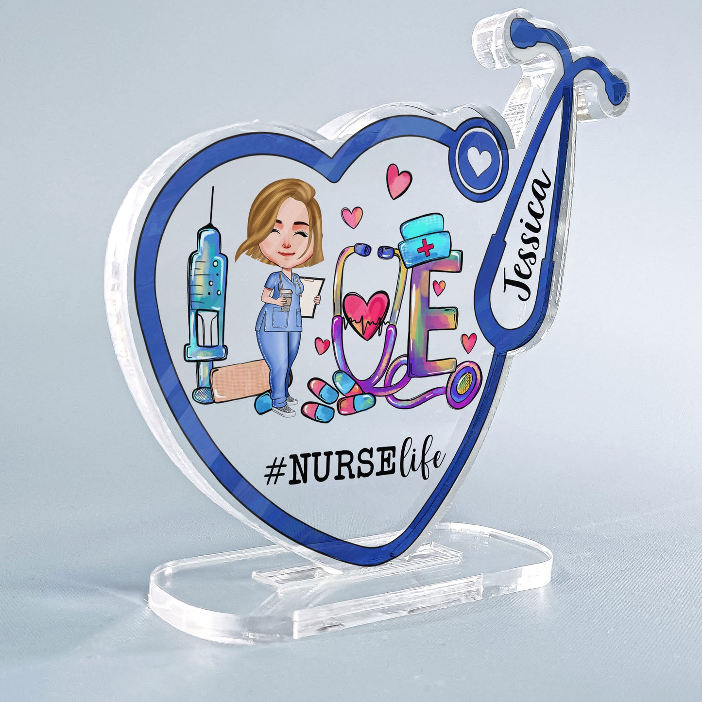 Love #Nurselife - Personalized Stethoscope Shaped Acrylic Plaque - Birthday Gift For Doctor, Nurse