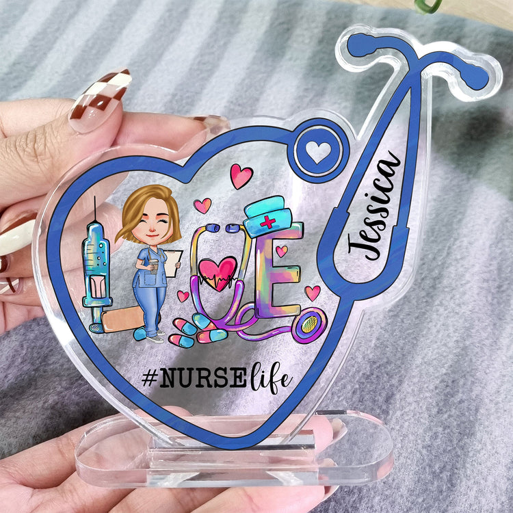 Love #Nurselife - Personalized Stethoscope Shaped Acrylic Plaque - Birthday Gift For Doctor, Nurse