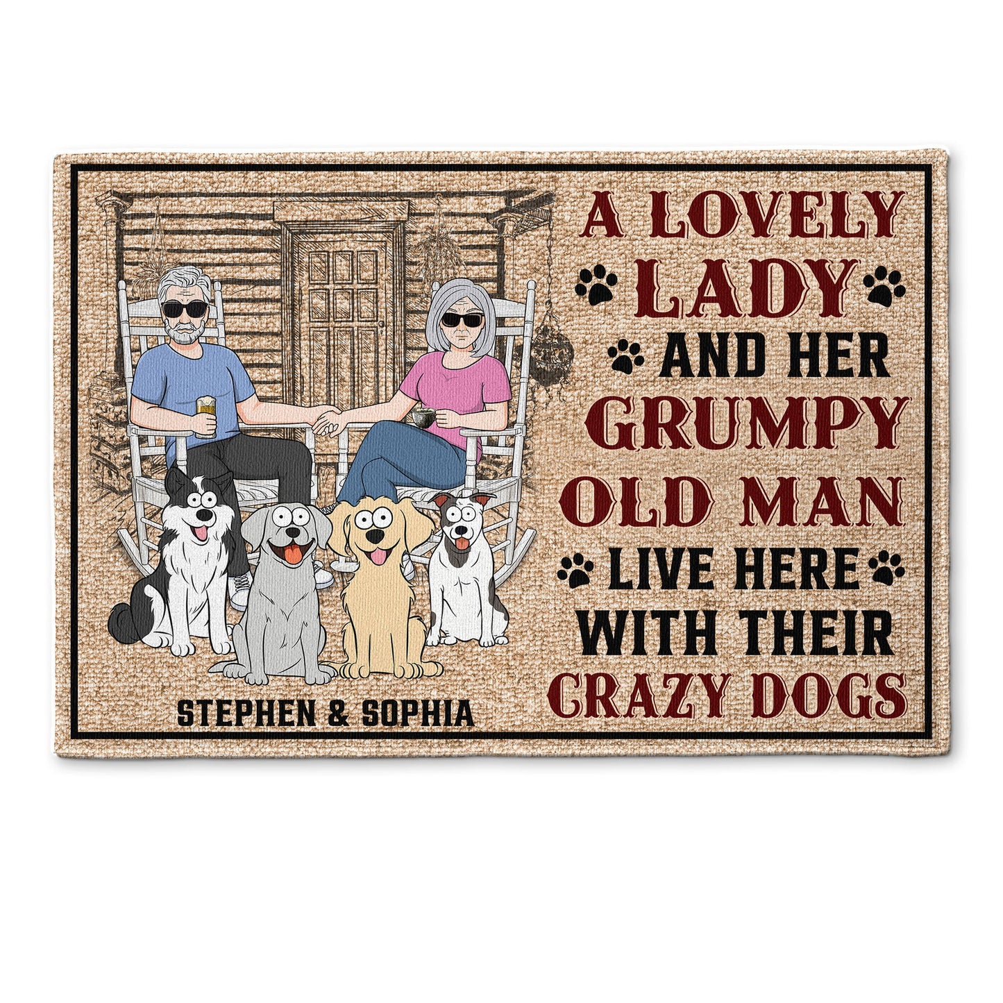 Lovely Lady - Grumpy Old Man - Crazy Dogs - Personalized Doormat