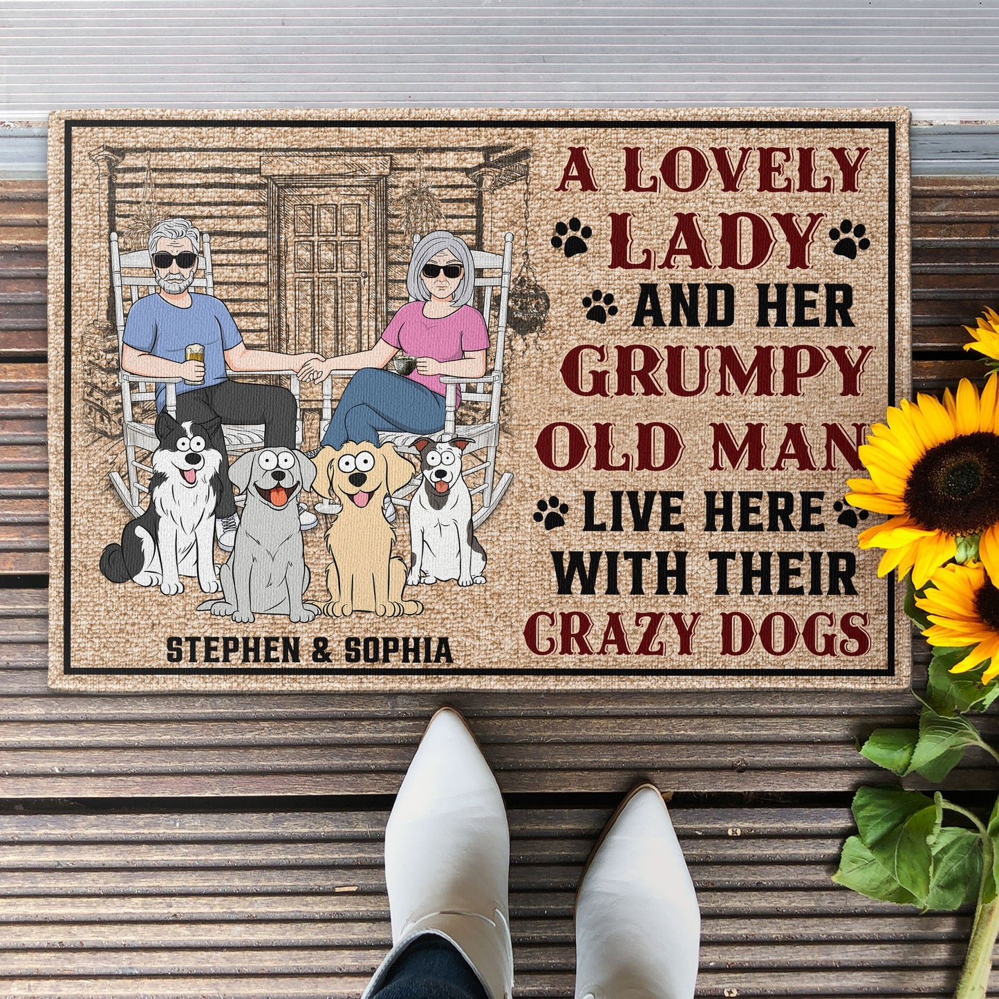 Lovely Lady - Grumpy Old Man - Crazy Dogs - Personalized Doormat