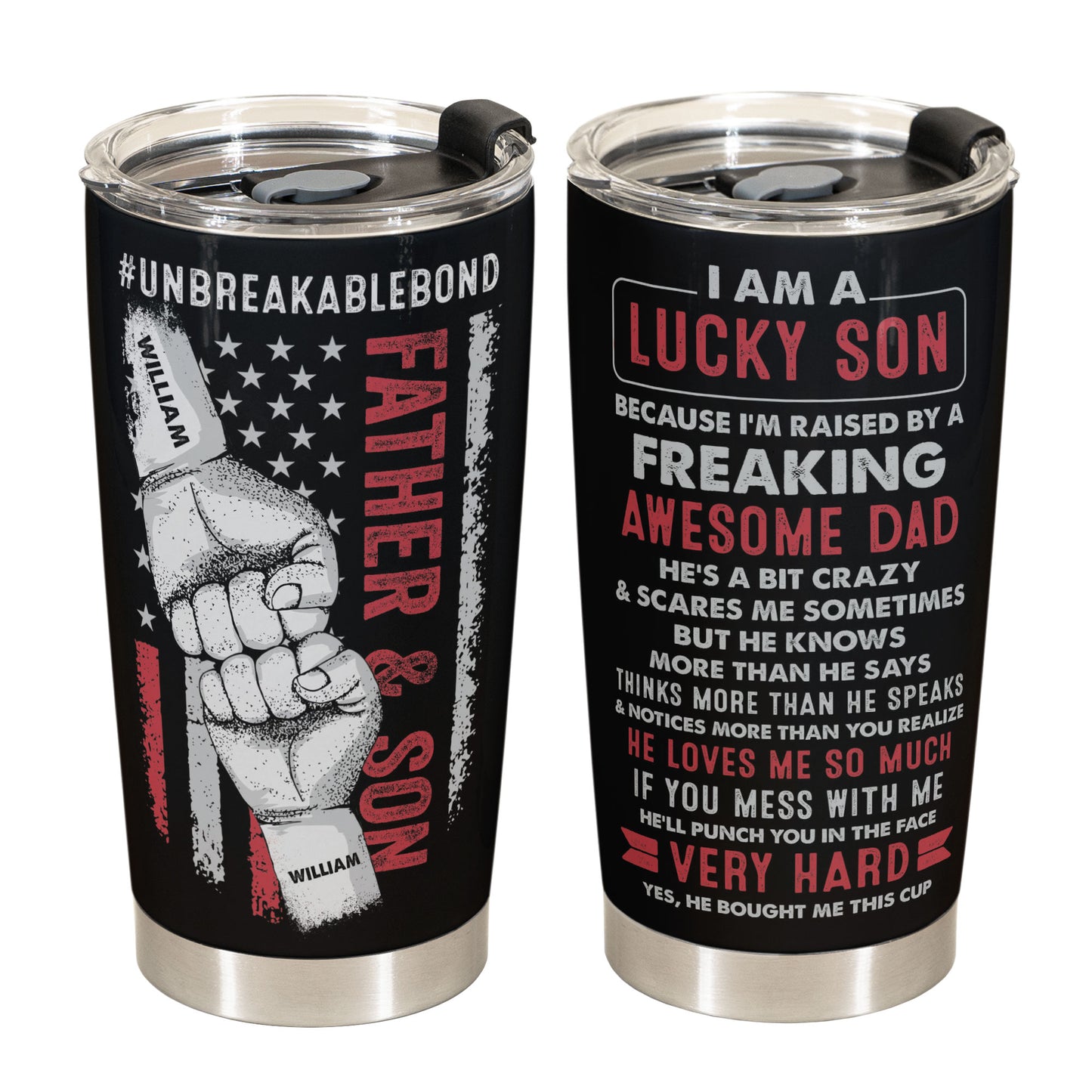 Lucky Son Of An Awesome Dad - Personalized Tumbler Cup - Christmas, Birthday Gift For Son