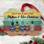 Mother And Her Children Will Always Be Connected By Heart - Personalized Aluminum Ornament - Christmas Gift Mother Ornament For Dad, Mom - Ugly Christmas Sweater Sitting