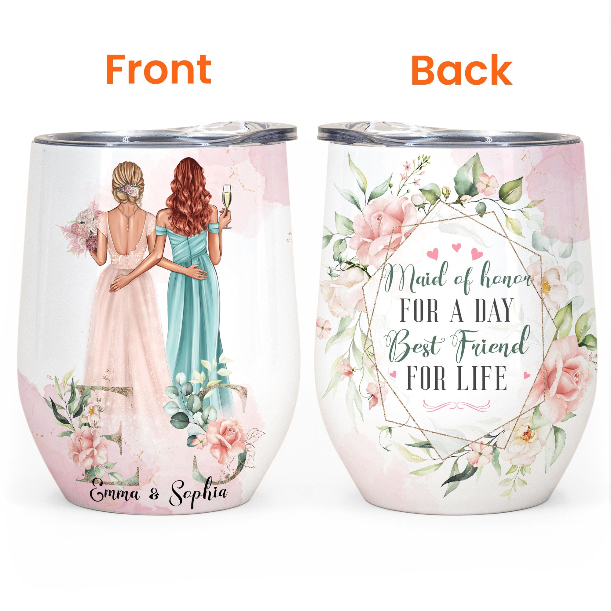 Maid Of Honor For A Day - Personalized Monogram Wine Tumbler - Birthday Gift Wedding Gift For Maid Of Honor, Bridesmaid