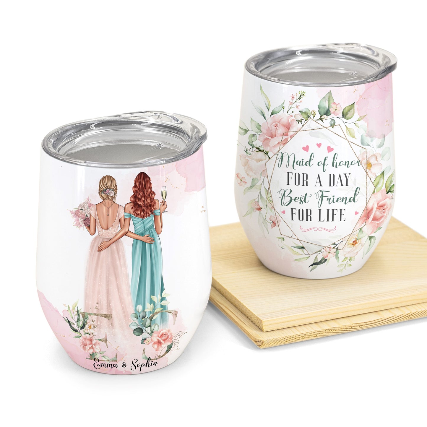Maid Of Honor For A Day - Personalized Monogram Wine Tumbler - Birthday Gift Wedding Gift For Maid Of Honor, Bridesmaid