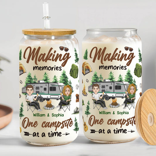 Making Memories One Campsite At A Time - Personalized Clear Glass Can