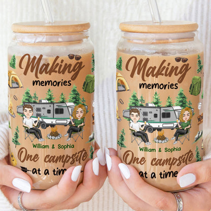 Making Memories One Campsite At A Time - Personalized Clear Glass Can