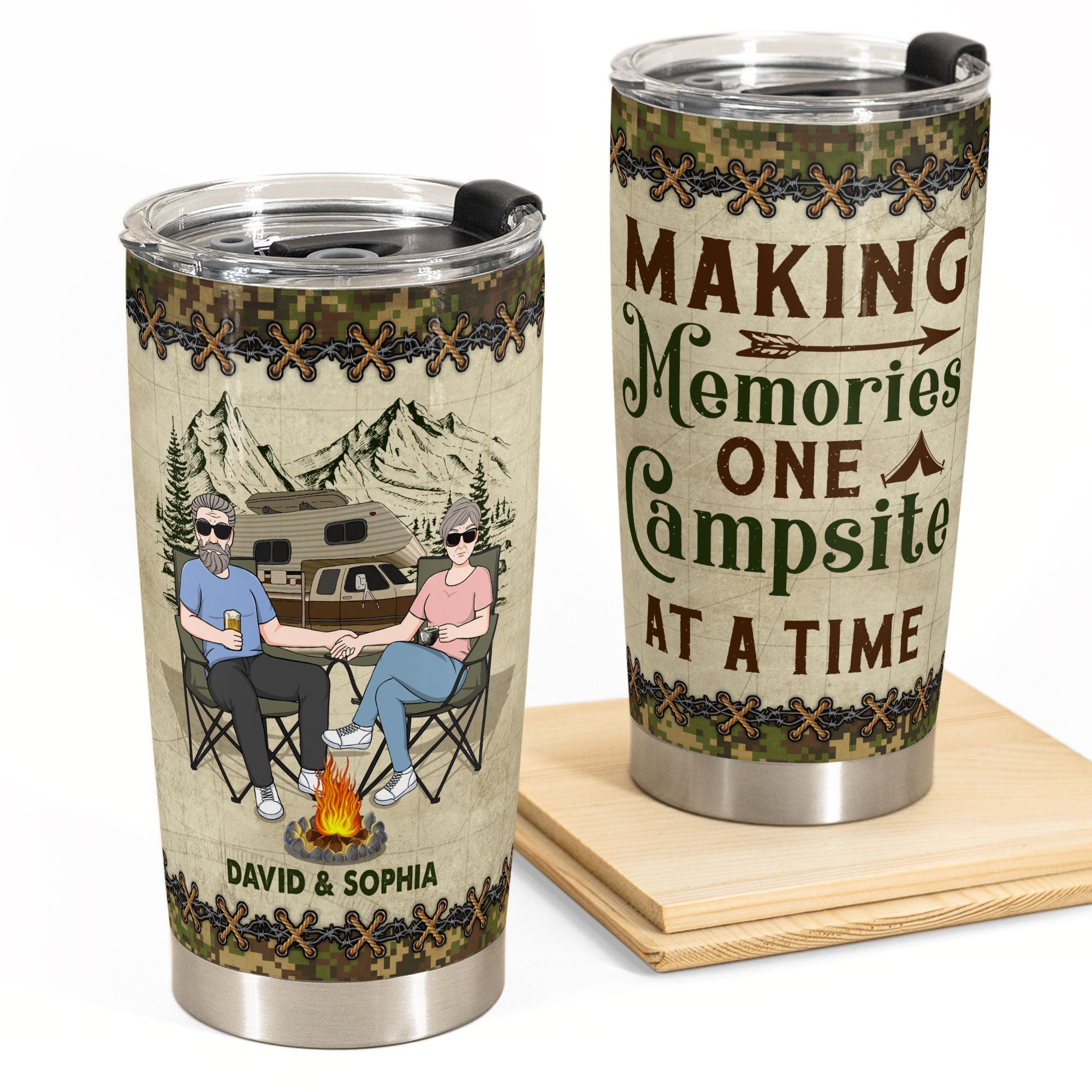 Making Memories One Campsite At A Time - Personalized Tumbler Cup - Anniversary, Birthday Gift For Couple, Boyfriends, Girlfriends, Wife, Husband