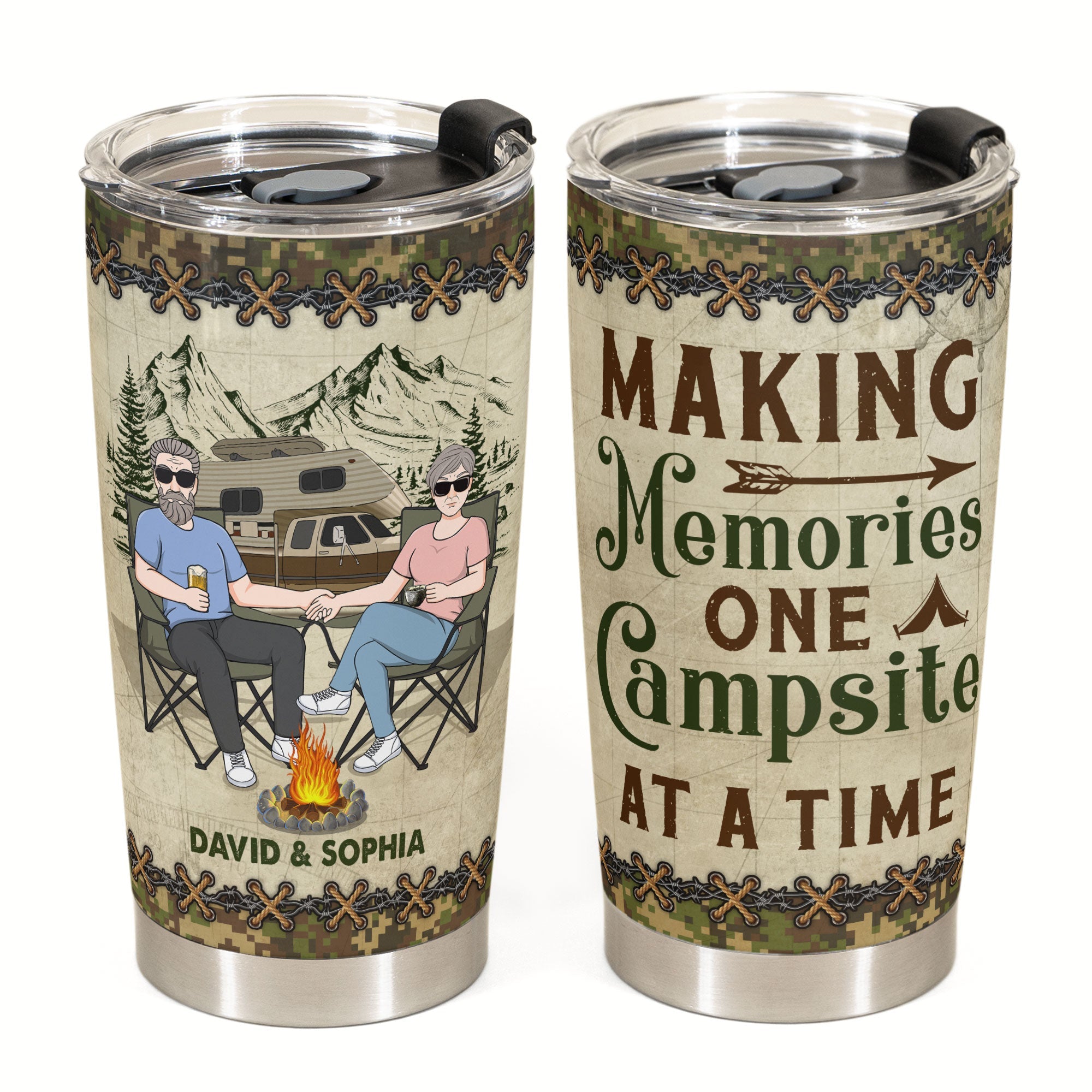 Making Memories One Campsite At A Time - Personalized Tumbler Cup - Anniversary, Birthday Gift For Couple, Boyfriends, Girlfriends, Wife, Husband