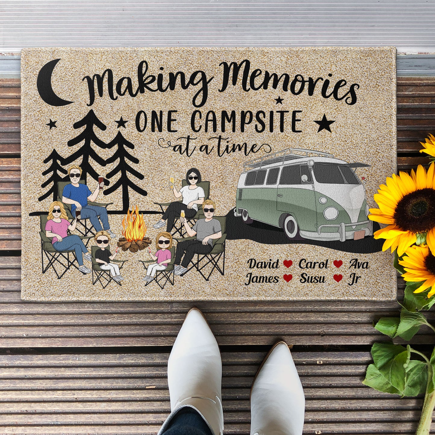 Making Memories One Campsite At A Time Sketch Version - Personalized Doormat - Camping Family