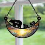 Mama Bear On The Moon - Personalized Window Hanging Suncatcher Ornament